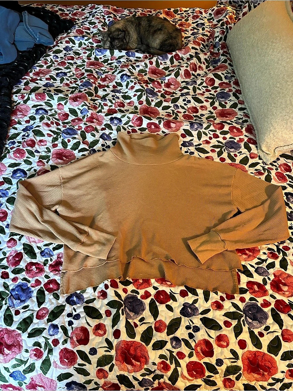 Tna Waffle Turtleneck Crop Top Ribbed Brown Medium